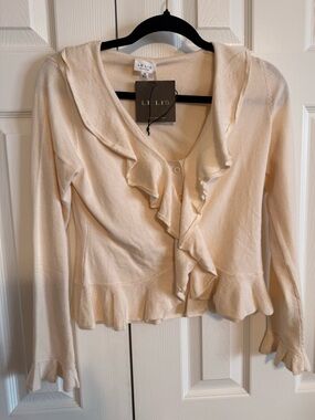 Le Lis Cream Ruffle-Trim Cardigan